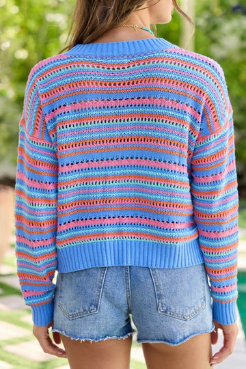 Multi Striped Open Knit Sweater