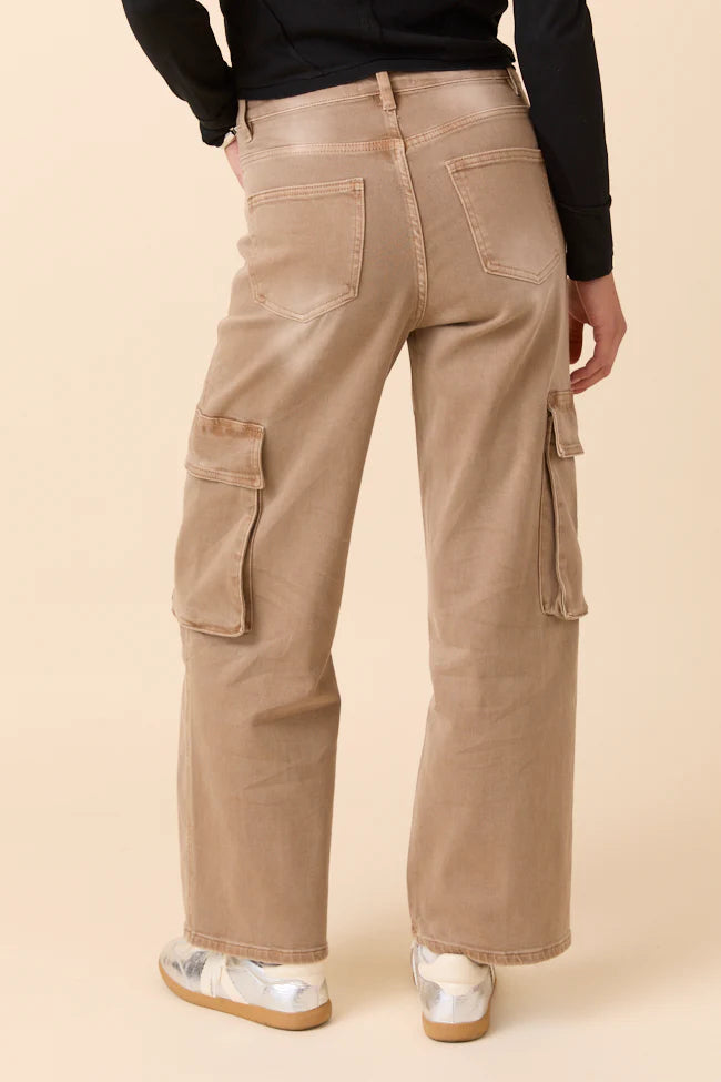 Khaki High Rise Wide Leg Jeans