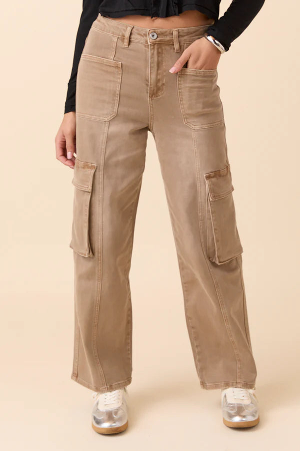 Khaki High Rise Wide Leg Jeans