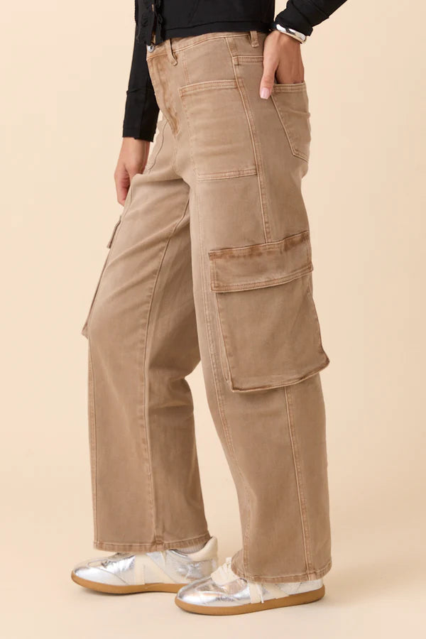 Khaki High Rise Wide Leg Jeans