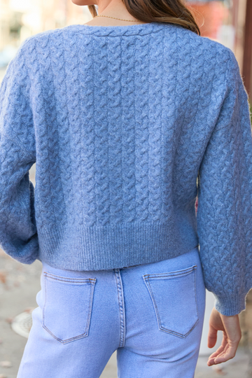 Blue V-Neck Sweater Cardigan