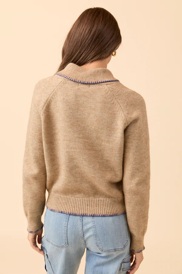 Brown V-Neck Toggle Button Sweater